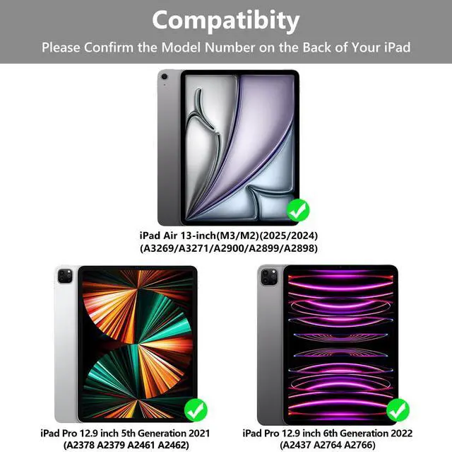 Alt view image 2 of 5 - TQQ for iPad Air 13-inch (M3/M2, 2025/2024) & Pro 12.9 inch Case with Keyboard, Keyboard case for 12.9-inch iPad Pro 6th/5th Gen - with Pencil Holder for iPad Air 13-inch/iPad Pro 12.9 (Gray)