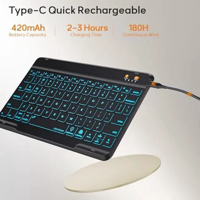 Alt view image 5 of 5 - Keyboard Case for iPad 9th/8th/7th Generation 10.2 inch 2021/2020/2019 & ipad Pro 10.5-inch & ipad Air 3 2019-Backlit Detachable keyboard 360° Rotatable Folio Cover with upper pencil holder-(Black)