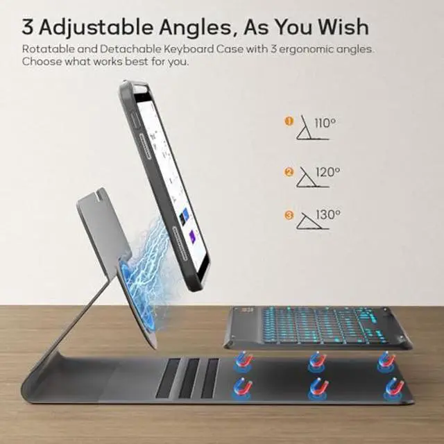 Alt view image 4 of 5 - Keyboard Case for iPad 9th/8th/7th Generation 10.2 inch 2021/2020/2019 & ipad Pro 10.5-inch & ipad Air 3 2019-Backlit Detachable keyboard 360° Rotatable Folio Cover with upper pencil holder-(Black)