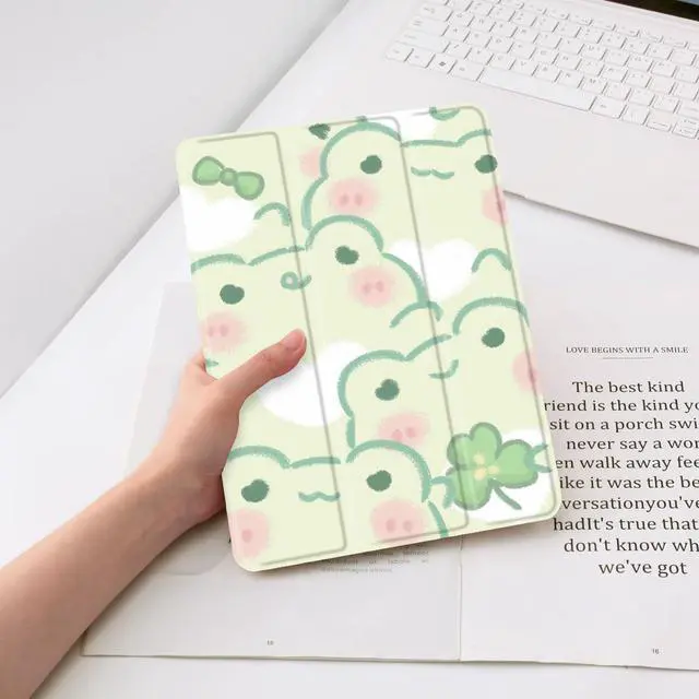 Alt view image 5 of 5 - JOYLAND Cute Frog Case for iPad Air 11 Inch M3 2025/M2 2024, Leather Foldable Stand Green TPU Back Cover with Pencil Holder Shockproof Protective Case Auto Wake/Sleep
