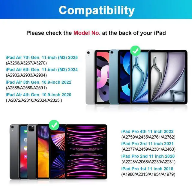 Alt view image 2 of 5 - Nsyee Keyboard Case for iPad Air 11 inch M2 2024/M3 2025/iPad Air 4th/5th 10.9 inch & iPad Pro 11 inch (4th/3rd/2nd/1st), Built-in Pencil Holder, iPad Tablet Cases with Mouse and Bluetooth Keyboard