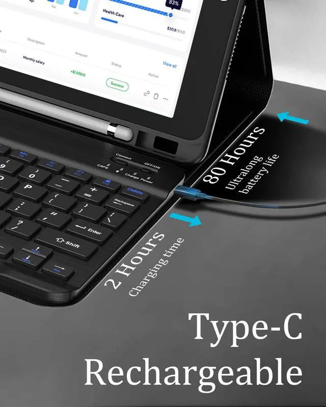 Alt view image 5 of 5 - Keyboard Case for iPad 9th Generation 2021 10.2 Inch, Detachable Wireless Rechargeable Keyboard for iPad 8th/7th Gen, Slim Folio Stand Cover with Pencil Holder for iPad Pro 10.5" / iPad Air 3rd Gen
