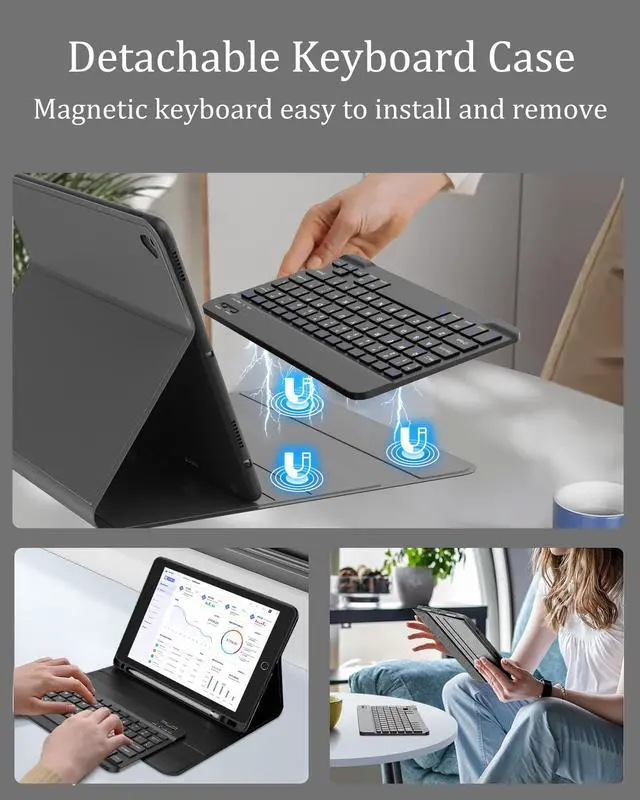 Alt view image 4 of 5 - Keyboard Case for iPad 9th Generation 2021 10.2 Inch, Detachable Wireless Rechargeable Keyboard for iPad 8th/7th Gen, Slim Folio Stand Cover with Pencil Holder for iPad Pro 10.5" / iPad Air 3rd Gen