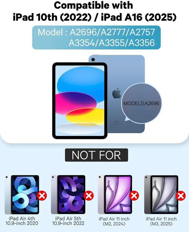 Alt view image 2 of 5 - CHESONA Keyboard Case for iPad (A16) 11th/10th Generation (2025/2022), Detachable Wireless Keyboard, Stand Folio Keyboard Cover with Pencil Holder, Thin & Light (Blue)