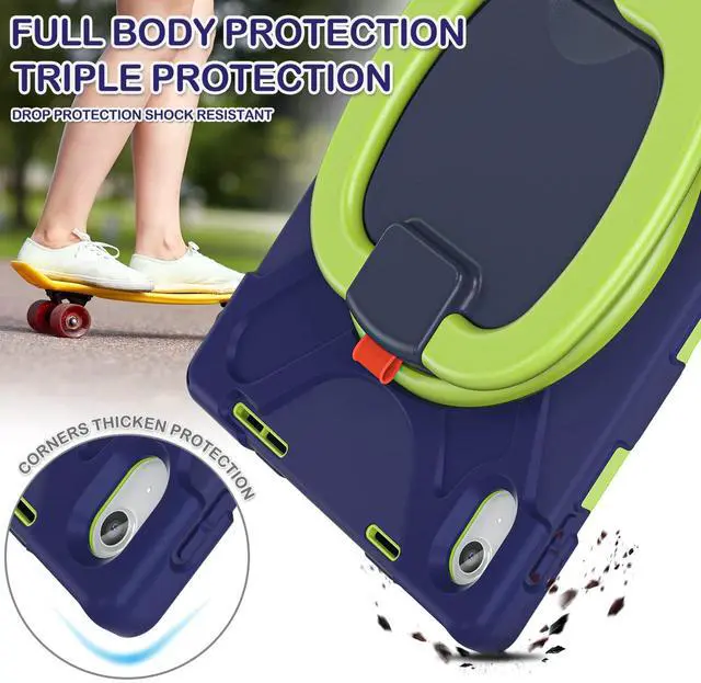 Alt view image 5 of 5 - BATYUE Case for iPad (A16) 11th/10th Gen 11''/10.9'' 2025/2022 - Heavy Duty Shockproof Cover with 360° Rotating & 180° Folding Stand, Screen Protector, Shoulder Strap & Pencil Holder | NavyLime