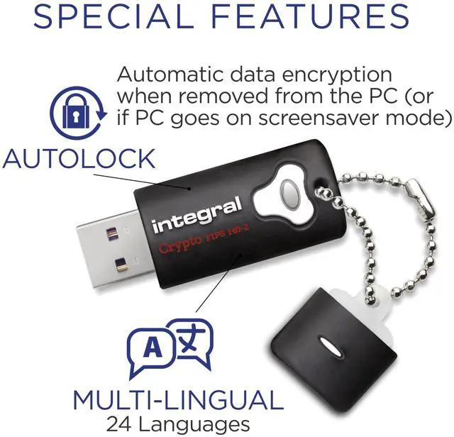 Alt view image 4 of 5 - Integral 8GB Crypto-140-2 256-Bit Hardware Encrypted 3.0 USB Secure Flash Memory Drive - Certified to FIPS 140-2 Level 3, Brute-Force Password Attack Protection & Rugged Triple-layer Waterproof Design