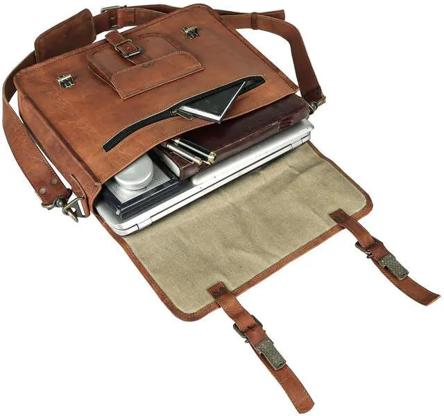 Alt view image 3 of 5 - Vintage 15 Inch Laptop Messenger Bag briefcase Satchel laptop bag for Men and Women