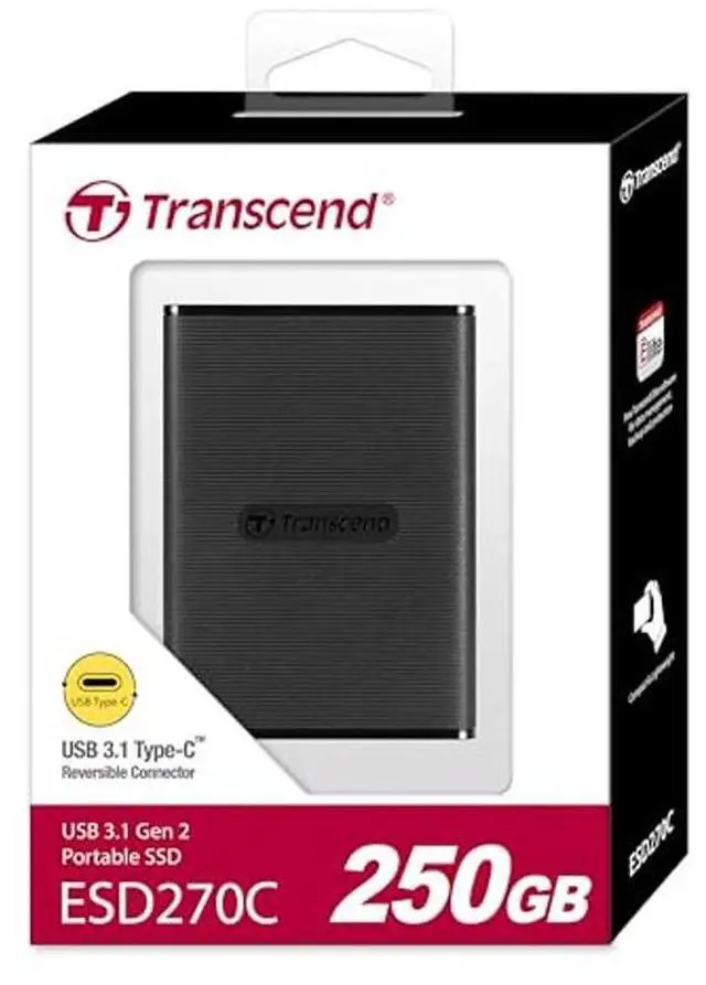 Alt view image 2 of 5 - Transcend 250GB ESD270C, External Solild State Drive, Portable SSD, One Touch to Back up, One-Time Password to Unlock, Type-A and Type-C Cables Included - TS250GESD270C