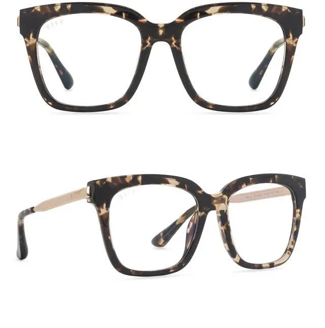 Main image of DIFF Bella Designer Square Computer Blue Light Blocking Glasses Women Oversized, Espresso Tortoise