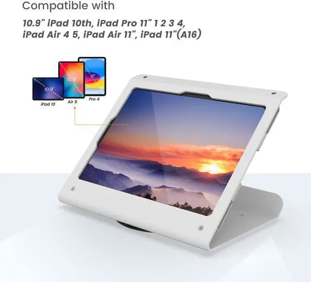 Alt view image 5 of 5 - Beelta Tablet POS Stand - Heavy Duty Steel Kiosk Stand with 360° Swivel Base Anti-Theft Compatible with 10.9" iPad 10th, Pro 11" 1 2 3 4, Air 4 5, Air 11", iPad 11"(A16) - BSC102WA