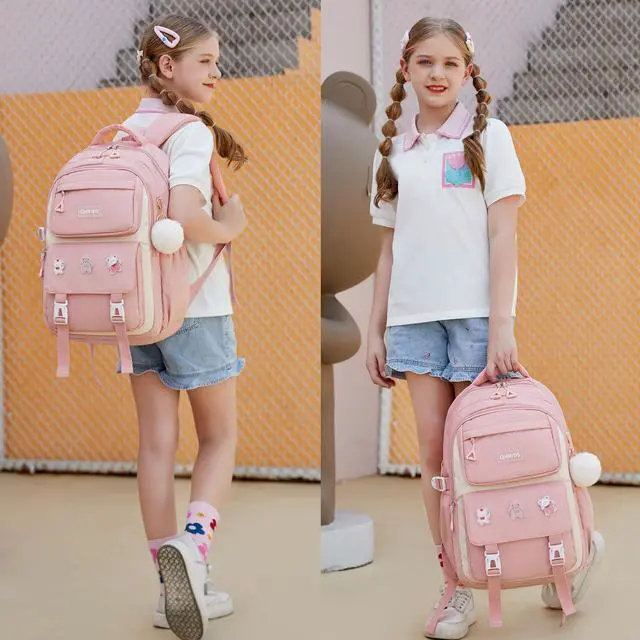Alt view image 2 of 5 - QHRIDS Girls Backpack Aesthetic Laptop Backpacks Kawaii Large Bookbag Anime Casual Travel Daypack,Pink
