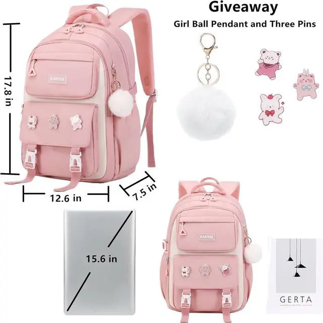 Alt view image 5 of 5 - QHRIDS Girls Backpack Aesthetic Laptop Backpacks Kawaii Large Bookbag Anime Casual Travel Daypack,Pink