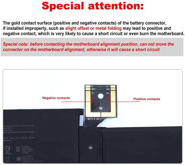 Alt view image 3 of 5 - G3HTA038H Battery for Microsoft Surface Pro 5th (Model 1796, 2017),Surface Pro 6(Model 1807/1809/1796, 2018) 12.3" 2-in-1, Core i5 i7 m3 Series with Tools For surface pro 5 battery DYNM02 7.57V 45Wh