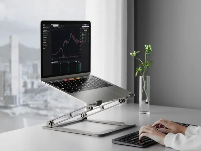 Alt view image 2 of 5 - VIGLT Laptop Stand for Desk - Adjustable Laptop Holder, Portable Laptop Riser with Multi-Angle Height Adjustable Computer Stand for MacBook Air/Pro and More Notebooks 10-17.3" - Grey