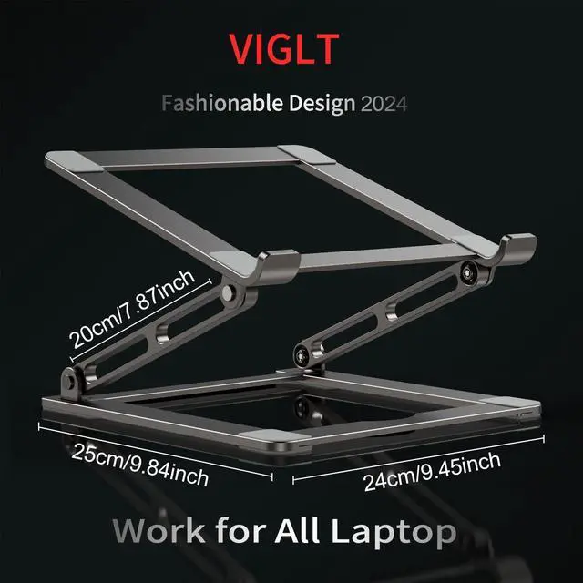 Alt view image 3 of 5 - VIGLT Laptop Stand for Desk - Adjustable Laptop Holder, Portable Laptop Riser with Multi-Angle Height Adjustable Computer Stand for MacBook Air/Pro and More Notebooks 10-17.3" - Grey