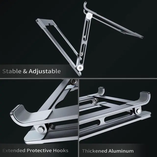 Alt view image 5 of 5 - VIGLT Laptop Stand for Desk - Adjustable Laptop Holder, Portable Laptop Riser with Multi-Angle Height Adjustable Computer Stand for MacBook Air/Pro and More Notebooks 10-17.3" - Grey