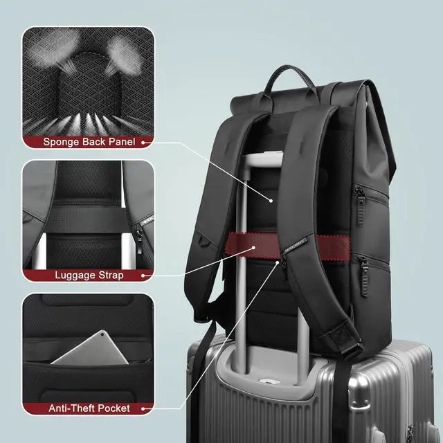 Alt view image 5 of 5 - hk Backpack for Men Flap Laptop Backpacks 15.6 Inch Travel Business Backpack Waterproof Anti-Theft Computer Bag for College Work Hiking Vintage Casual Rucksack