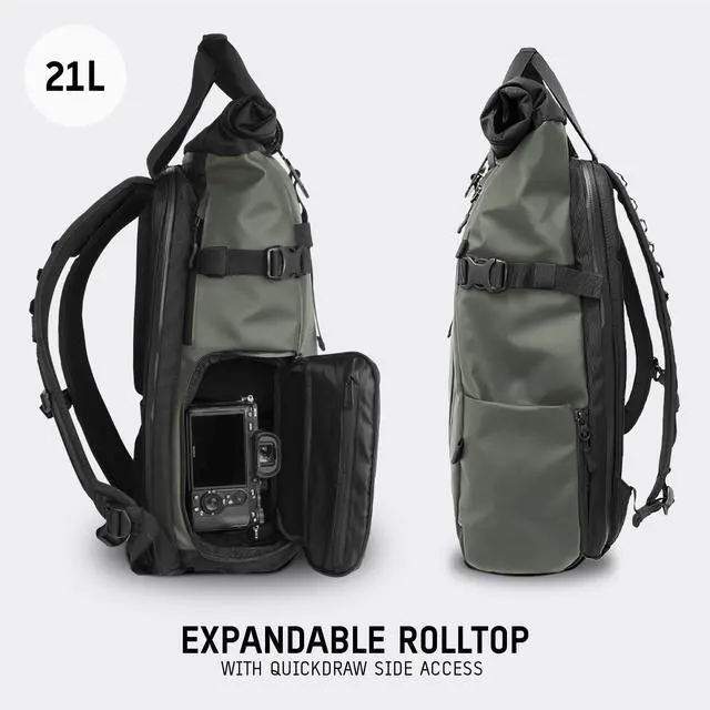 Alt view image 2 of 5 - WANDRD PRVKE 21L Backpack: Weather-Resistant Travel & Camera Backpack with Laptop Sleeve, Quick Side Access, Clamshell Opening  Ideal Photography & Travel Bag (Wastach Green)