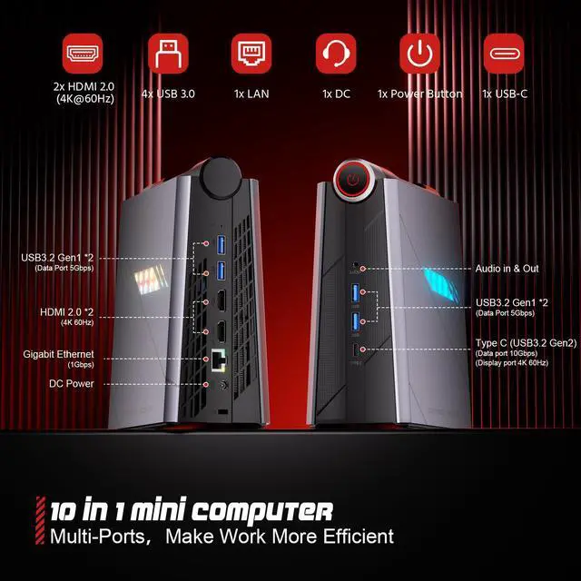 Alt view image 5 of 5 - ACEMAGIC Mini PC Gaming PC-Computer: Intel Core i7-11700B Processor (8C/16T,up to 4.8GHz) 16GB DDR4 512GB NVMe SSD Micro Computers - Small Desktop PC [WiFi6/BT5.2] Support 4K Triple Display