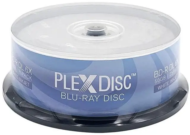 Main image of PLEXDISC 645-213 50 GB 6X Blu-ray Double Layer Recordable BD-R DL White Inkjet, 25-Disc Spindle