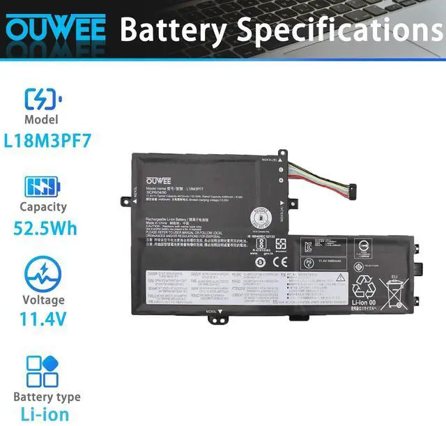 Alt view image 2 of 5 - OUWEE L18M3PF7 Laptop Battery Compatible with Lenovo ideapad S340-14IML/14API/14IIL/14IWL C340-15IWL/15IIL S340-15IWL/15API/15IIL Flex15IWL Series L18C3PF7 L18L3PF3 L18M3PF6 L18C3PF6 L18L3PF2 52.5Wh