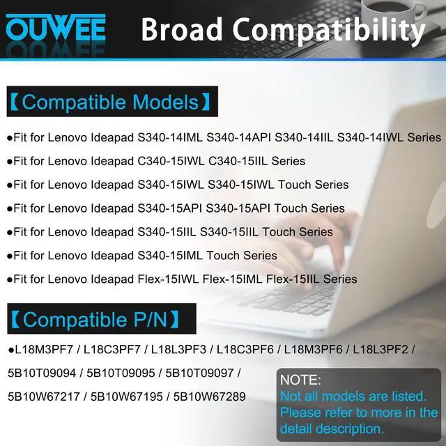 Alt view image 3 of 5 - OUWEE L18M3PF7 Laptop Battery Compatible with Lenovo ideapad S340-14IML/14API/14IIL/14IWL C340-15IWL/15IIL S340-15IWL/15API/15IIL Flex15IWL Series L18C3PF7 L18L3PF3 L18M3PF6 L18C3PF6 L18L3PF2 52.5Wh