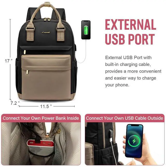 Alt view image 5 of 5 - LOVEVOOK Laptop Backpack for Women Men 15.6 Inch Laptop Bag with USB Port Fashion Waterproof Backpacks Teacher Nurse Stylish Travel Bags Vintage Daypacks Bookbag for College School Work