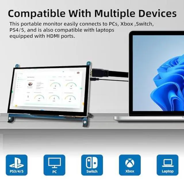 Alt view image 4 of 5 - iPistBit 7 Inch LCD Touch Screen, 1024x600 IPS Display with Stand, HDMI Portable Monitor for Raspberry Pi 5/4B/3B+/3B/B+/Zero/400, BB Black, Windows 10 8 7, Free Driver
