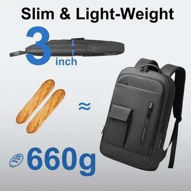 Alt view image 2 of 5 - Mens Backpack Slim Business Backpack with USB Charging Port Lightweight Computer Backpacks for 16 Inch Laptop Bag Water-Resistant Anti-Theft Daypack for Daily Office Work College Travel-Black