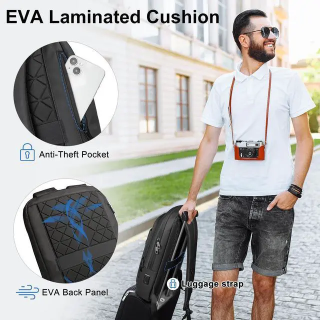 Alt view image 4 of 5 - Mens Backpack Slim Business Backpack with USB Charging Port Lightweight Computer Backpacks for 16 Inch Laptop Bag Water-Resistant Anti-Theft Daypack for Daily Office Work College Travel-Black