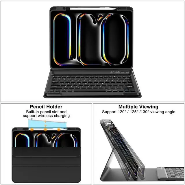 Alt view image 3 of 5 - BORIYUAN Keyboard Case for New iPad Pro 13 Inch (M4) 2024, Detachable Wireless Bluetooth Keyboard Slim Folio Smart Cover for iPad Pro 13" with Pencil Holder  Black