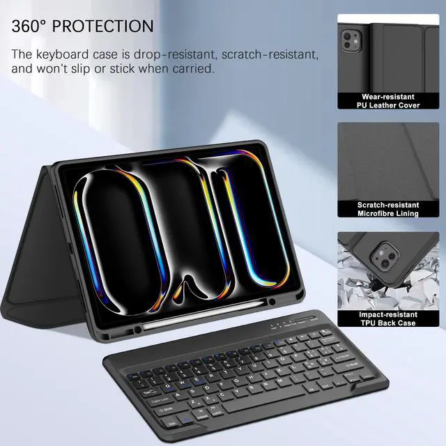 Alt view image 5 of 5 - BORIYUAN Keyboard Case for New iPad Pro 13 Inch (M4) 2024, Detachable Wireless Bluetooth Keyboard Slim Folio Smart Cover for iPad Pro 13" with Pencil Holder  Black