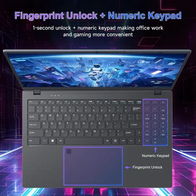 Alt view image 3 of 5 - Akocrsiy 15.6 Inch Student Business Laptop Computer, LPDDR5 12GB RAM 512GB ROM, Intel N95 Processor(Up to 3.4GHz), Windows 11 Pro with FHD IPS Display, WiFi 5, Bluetooth 5.2, Type-C, HDMI, USB 3.2