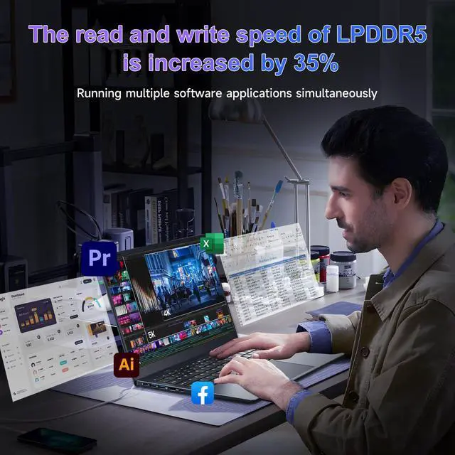 Alt view image 5 of 5 - Akocrsiy 15.6 Inch Student Business Laptop Computer, LPDDR5 12GB RAM 512GB ROM, Intel N95 Processor(Up to 3.4GHz), Windows 11 Pro with FHD IPS Display, WiFi 5, Bluetooth 5.2, Type-C, HDMI, USB 3.2