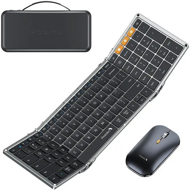 Main image of ProtoArc Foldable Keyboard and Mouse, XKM01 True Full-Size Folding Keyboard Mouse Combo for Business and Travel, 2.4G+Dual Bluetooth Portable Mouse Keyboard for Laptop iPads Tablets - Black Gray