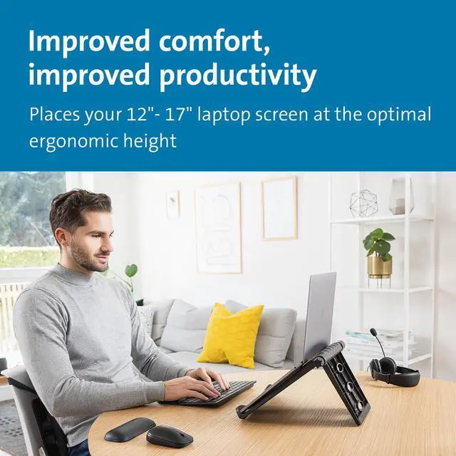 Alt view image 2 of 5 - Kensington Easy Riser Portable Ergonomic Laptop Cooling Stand (12"-17") for Laptops, Chromebooks Macbooks and Wacom devices  Grey (K60112AM), Gray