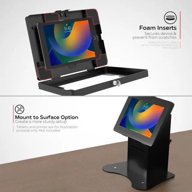 Alt view image 2 of 5 - Anti-Theft Kiosk Stand  CTA Secure Enclosure Desk Mount with Printer Shelf Compartment for Retail Pos, Ordering Screens for iPad 11th Gen (A16) - iPad Air 11" - Pro 11" & More - Black (PAD-PARAFPDM)