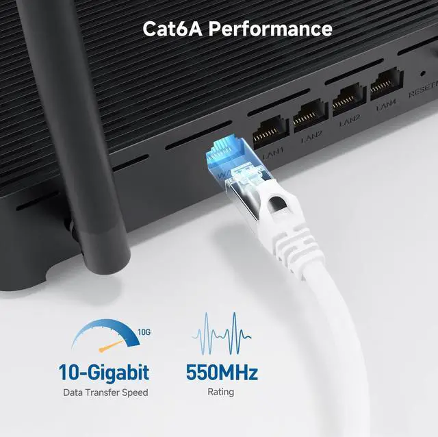 Alt view image 3 of 5 - Cable Matters 10Gbps Snagless Long Shielded Cat 6A Ethernet Cable - 150ft, Cat 6A Cable, Cat6A Cord, Ethernet Cord, White