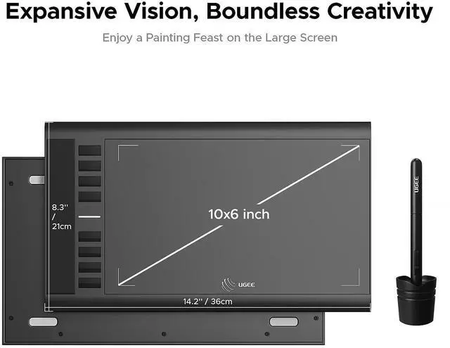 Alt view image 2 of 5 - Graphics Drawing Tablet, UGEE M708 10 x 6 inch Large Digital Drawing Pad with 8 Hot Keys 8192 Levels Pen, Graphic Tablets for Computer Graphic Board Creation Sketch for PC/Laptop/Mac OS/Linux/Chrome
