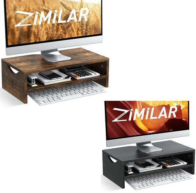 Main image of Zimilar Monitor Stand Riser, 2 Tiers Laptop Computer Monitor Riser for PC Screen, iMac, Desktop Wooden Screen Monitor Stand Riser with Storage Organizer for Home Office