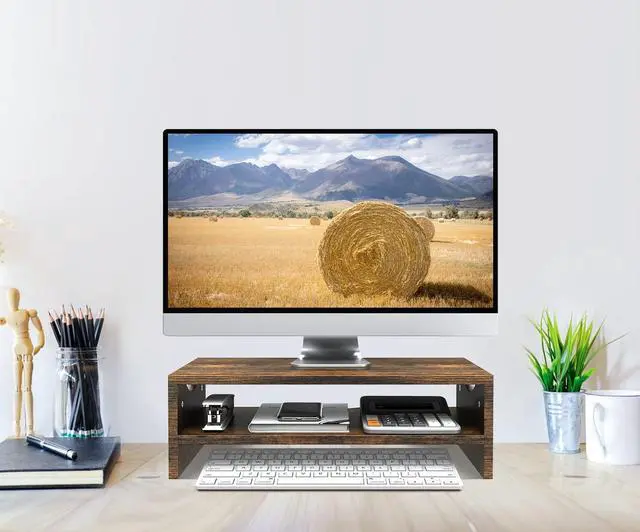 Alt view image 3 of 4 - Zimilar Monitor Stand Riser, 2 Tiers Laptop Computer Monitor Riser for PC Screen, iMac, Desktop Wooden Screen Monitor Stand Riser with Storage Organizer for Home Office