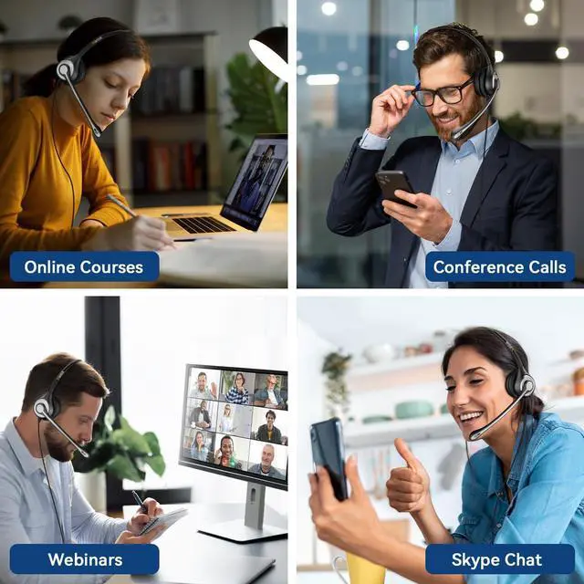 Alt view image 2 of 5 - Cell Phone Headset with Microphone Noise Cancelling & Call Controls, 3.5mm Computer Headphones for Samsung PC Business Skype Softphone Call Center Office, Clear Chat, Ultra Comfort