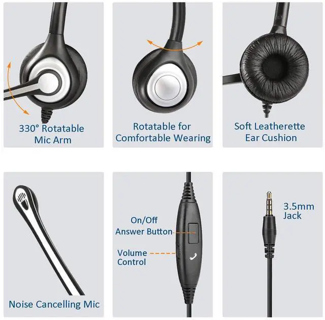 Alt view image 4 of 5 - Cell Phone Headset with Microphone Noise Cancelling & Call Controls, 3.5mm Computer Headphones for Samsung PC Business Skype Softphone Call Center Office, Clear Chat, Ultra Comfort
