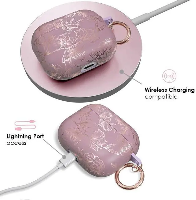 Alt view image 4 of 4 - Velvet Caviar Compatible with AirPods 3rd Generation Case with Keychain - Cute Protective Hard AirPod 3 Cases for Women - Dusty Rose Floral Flower