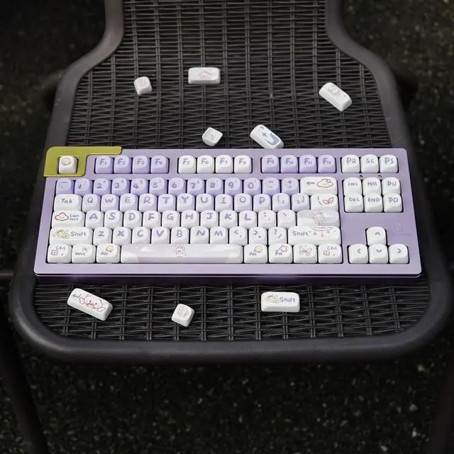 Alt view image 3 of 5 - SUEHIODHY PBT Rabbit Keycaps Set MOA Profile Cute Purple White Keycaps 142 Keys Custom Dye-Sublimation Keyboard Key Caps for 60% 65% 70% 75% 100% Cherry MX Switches Mechanical Keyboards