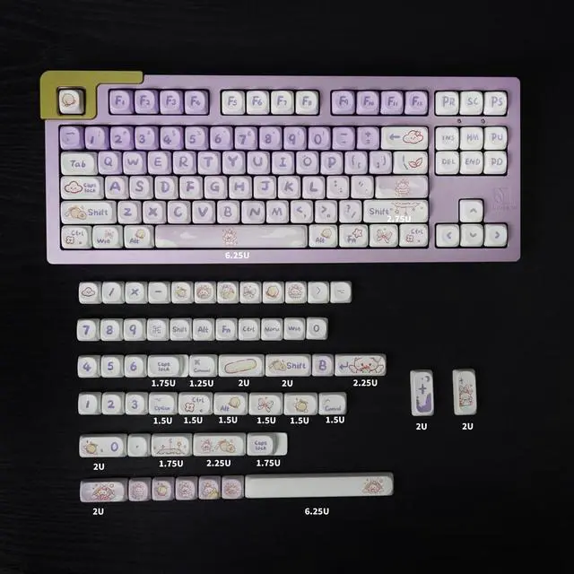 Alt view image 5 of 5 - SUEHIODHY PBT Rabbit Keycaps Set MOA Profile Cute Purple White Keycaps 142 Keys Custom Dye-Sublimation Keyboard Key Caps for 60% 65% 70% 75% 100% Cherry MX Switches Mechanical Keyboards