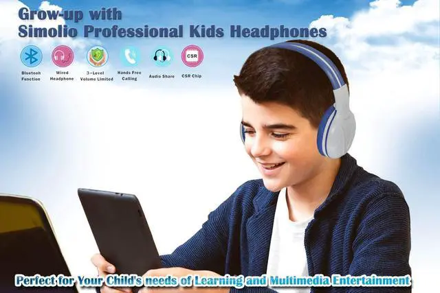 Alt view image 4 of 5 - SIMOLIO 2 Pack Kids Bluetooth Headphones with Hearing Protection, Wireless Children Headphones with EVA Case for School, Travel, Boys, Girls, Teens (Grey, Mint)