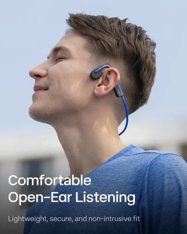 Alt view image 3 of 5 - SHOKZ OpenMove - Open-Ear Bluetooth Sport Headphones, Bone Conduction Wireless Earphones, Sweatproof for Running and Workouts, with Sticker Pack(Blue)