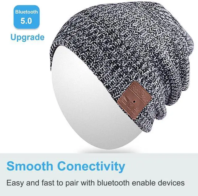 Alt view image 4 of 5 - Qshell Bluetooth Beanie Hat, Winter Warm Soft Trendy Cap with Wireless Headphone Headset Earphone Stereo Speaker Mic Hands Free for Lifestyle Outdoor Sport,Compatible with iPhone Android - Gray