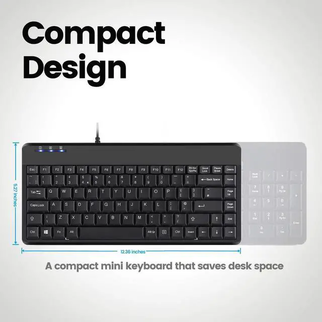 Alt view image 2 of 5 - Perixx PERIBOARD-409H Wired USB Mini Keyboard with 2 USB Hubs, Black, US English Layout